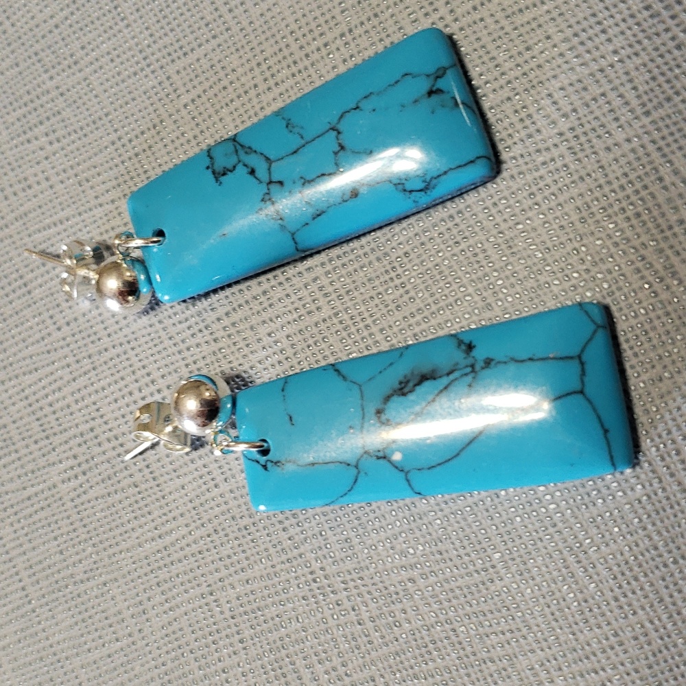 New Beautiful Geniune Slab Turquoise Dangle Post Earrings